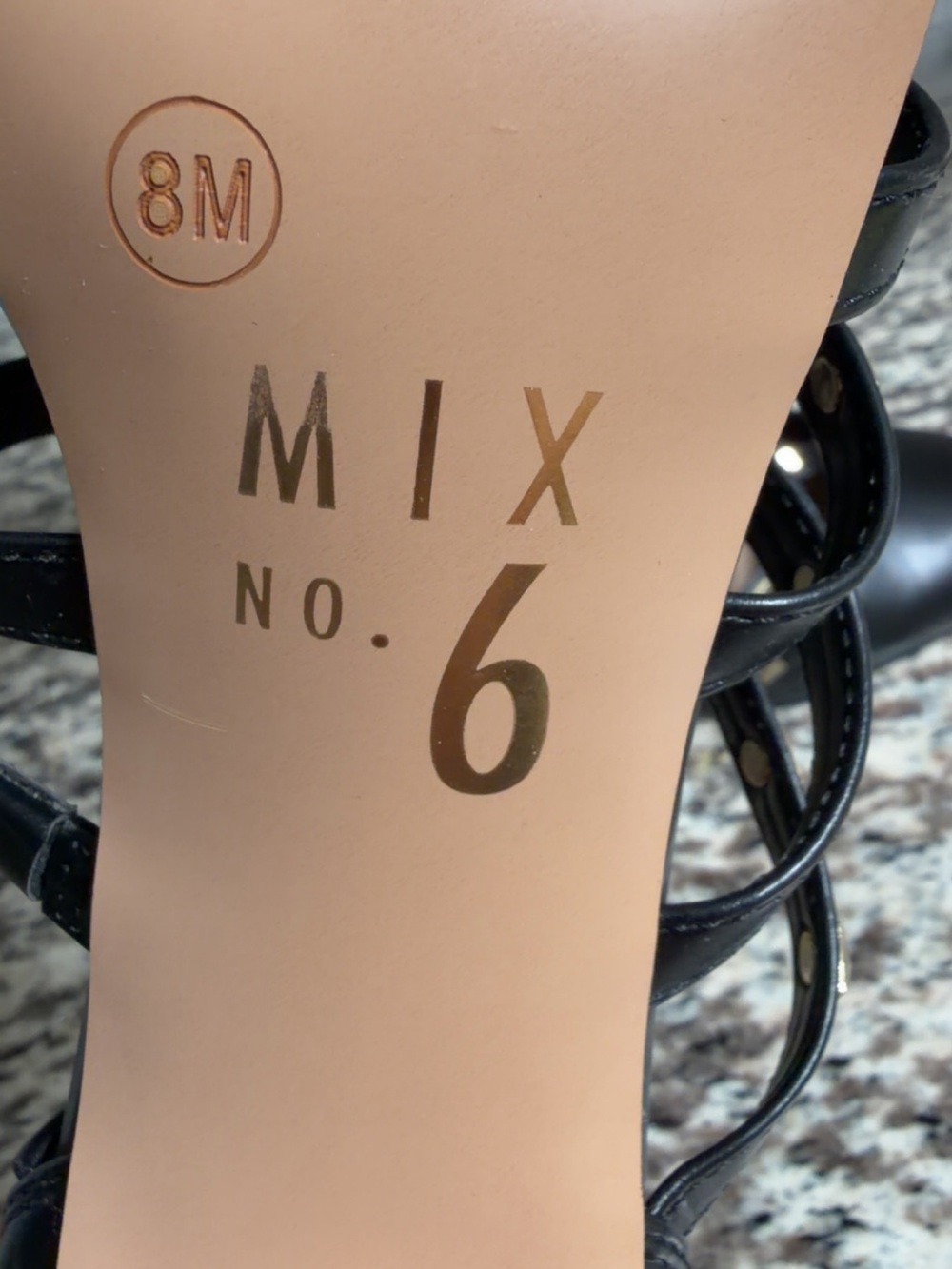 Mix No. 6 Black Strappy Pointed-Toe Heels with Gold Studs - Picture 3 of 3